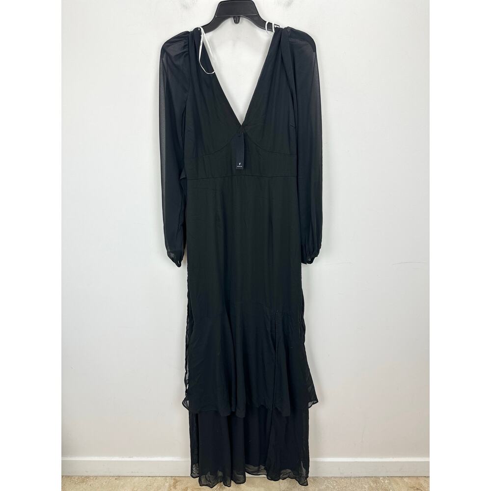 Lulus Tier Elegance Black Long Sleeve Tiered Maxi Dress Chiffon Formal M NWT - Picture 5 of 12